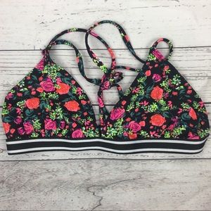 Xhilaration Black Floral Bikini Top Size Large